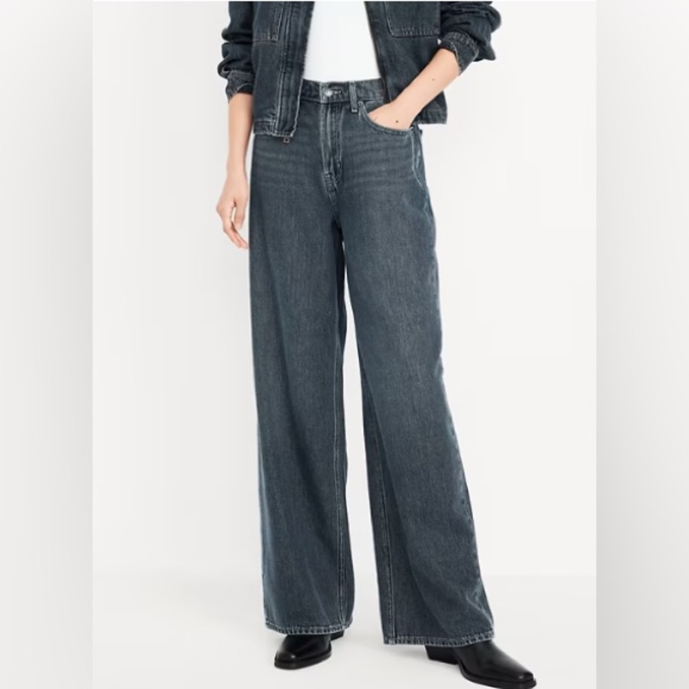 Old Navy High-Waisted Baggy Wide-Leg Jeans, Dark Wash, Size 2